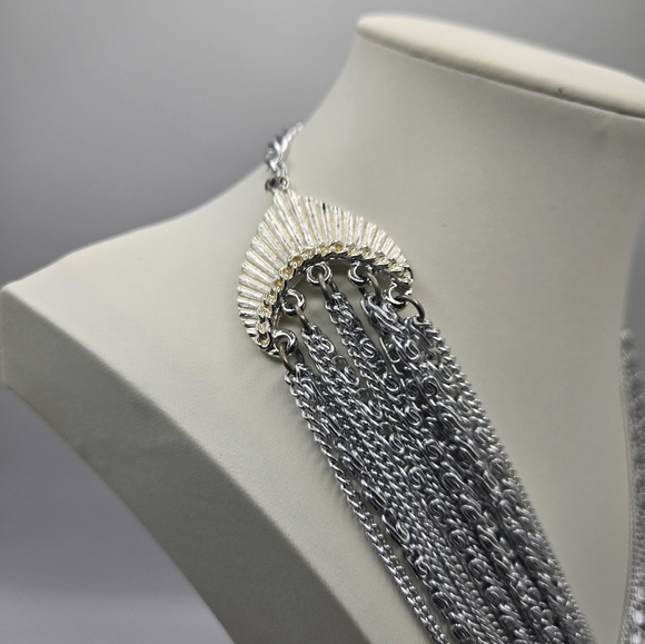 Art Arthur Pepper Necklace Silver Tone Multi Strand Chain Link - Picture 2 of 6